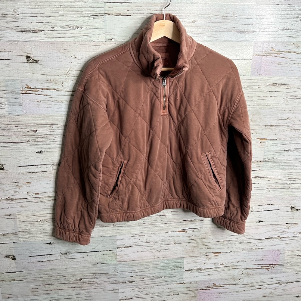 Abercrombie  & fitch brown half zip quilted sweater jacket